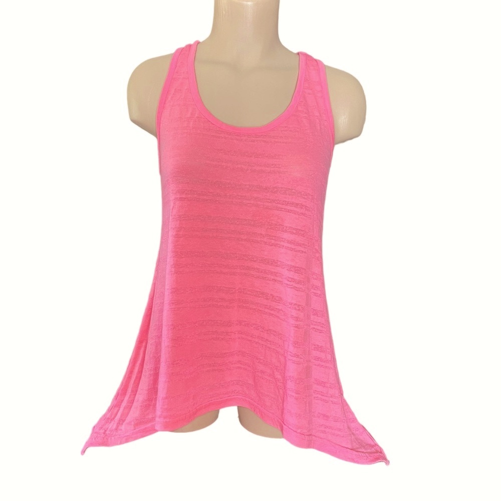 ENERGIE Tank Top Racer Back Asymmetric Pink Striped Junior’s Large